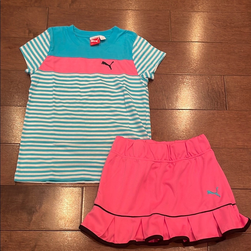 Puma Pink and Blue Tee and Athletic Skirt with Ruffled